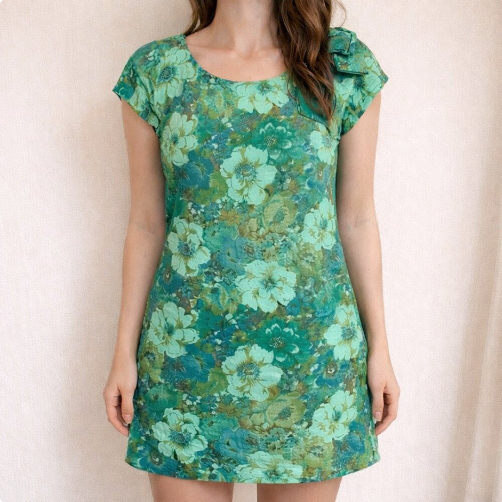 Vintage 1960s, 1970s Floral Statement‎ Bow Dress, Women's Size 6